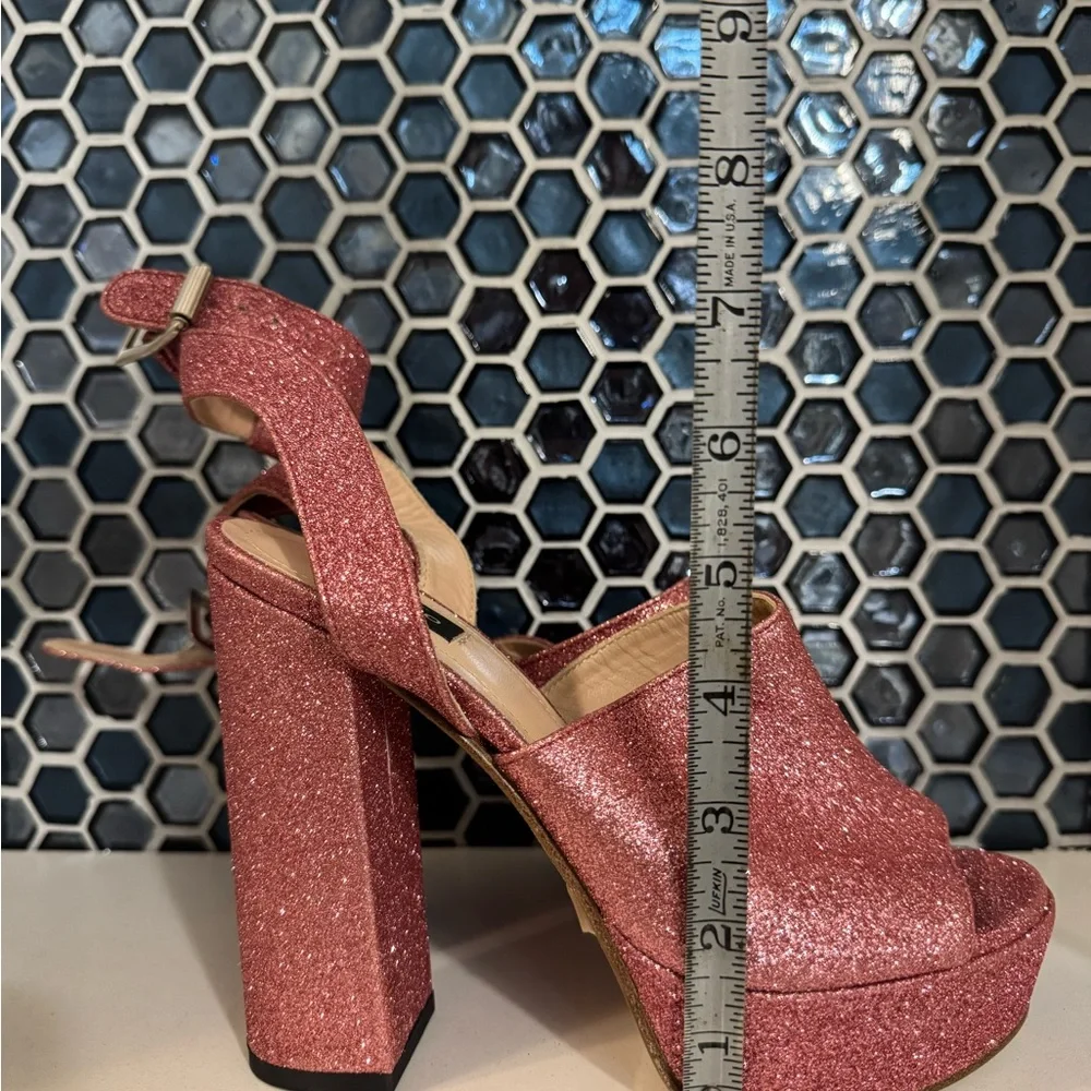 Pinko Rose Pink Glitter Platform Sandals